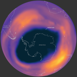 This visualization depicts the ozone hole over Antarctica at its maximum extent on October 7. 2021.